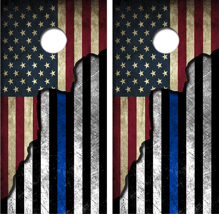 American / Blue Lives Flag Cornhole Wrap Decal with Free Laminate Included
