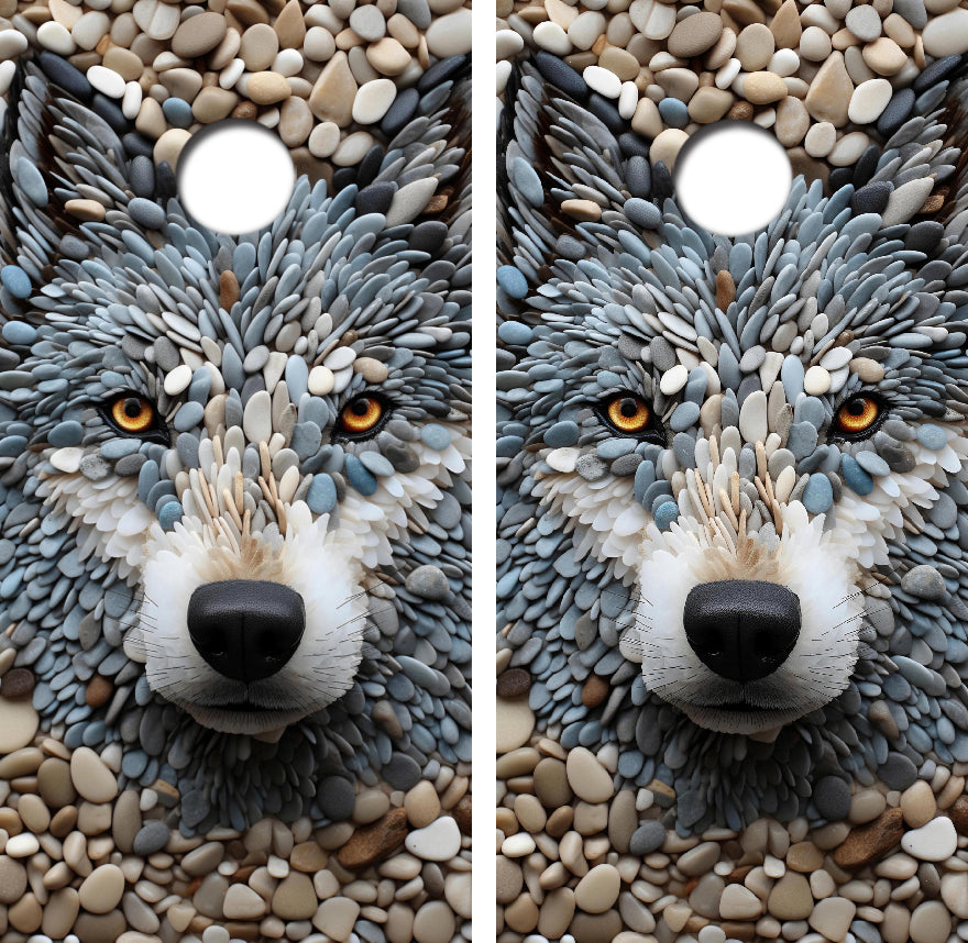 Stone Wolf Face Cornhole Board Skin Wraps FREE LAMINATE