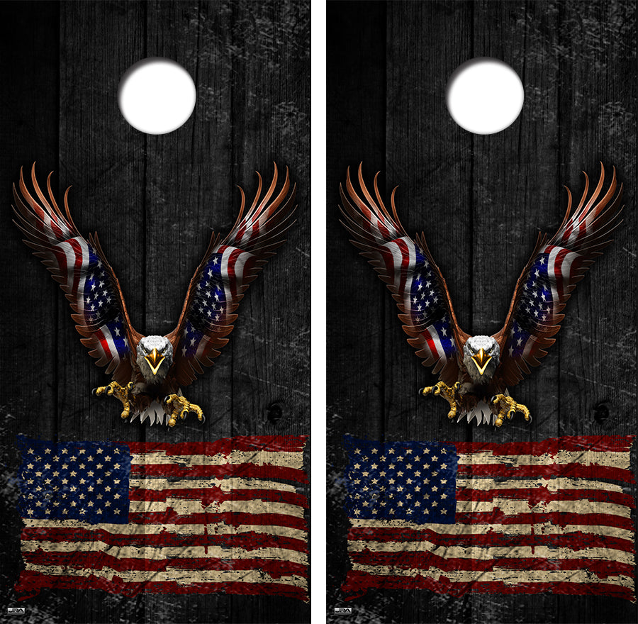 American Flag Eagle Distressed Cornhole Wrap Decal with Free Laminate Included