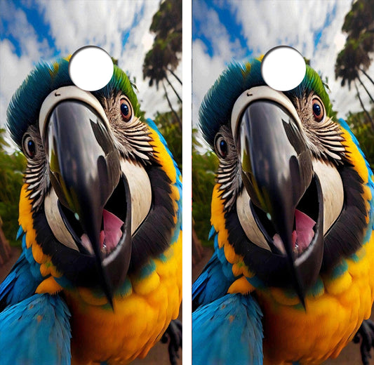 Parrot Selfie Cornhole Wood Board Skin Wrap