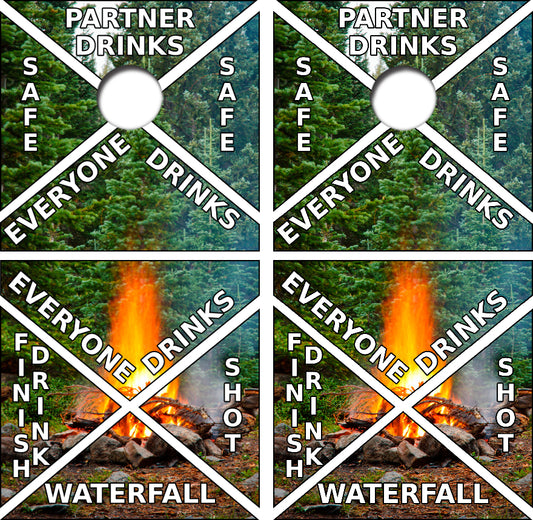 Camping Bonfire Drinking Game Cornhole Wrap Decal with Free Laminate Included