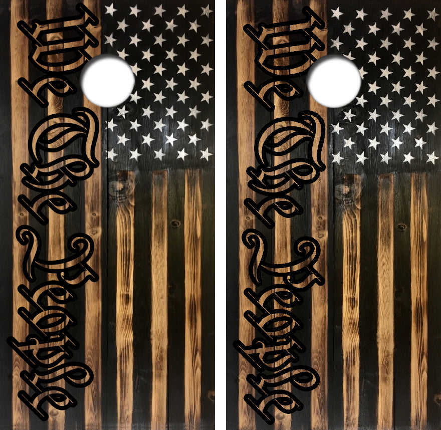 We The People Rustic American Flag Cornhole Wood Board Skin Wrap