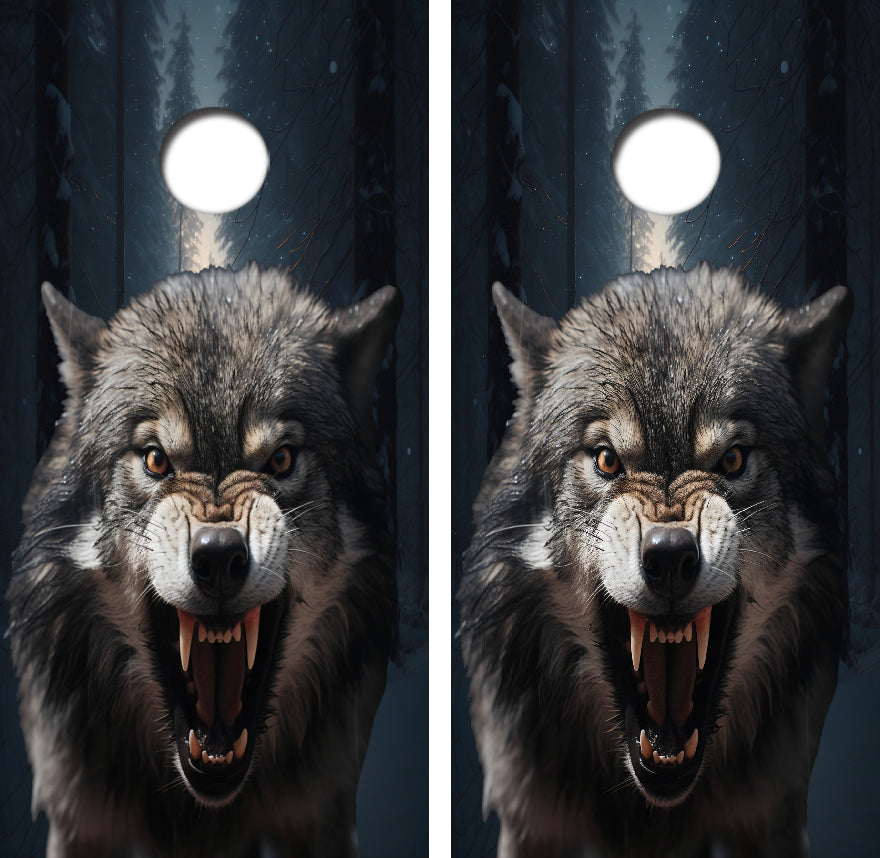 Angry Snarling Timber Wolf Cornhole Board Skin Wraps FREE LAMINATE