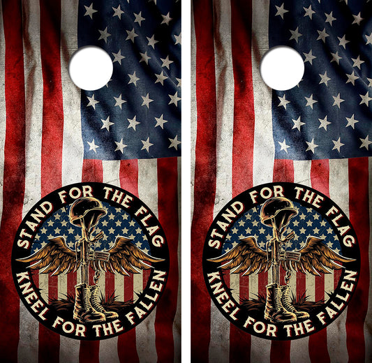 Stand For The Flag Kneel For The Fallen Cornhole Board Skin Wraps FREE LAMINATE