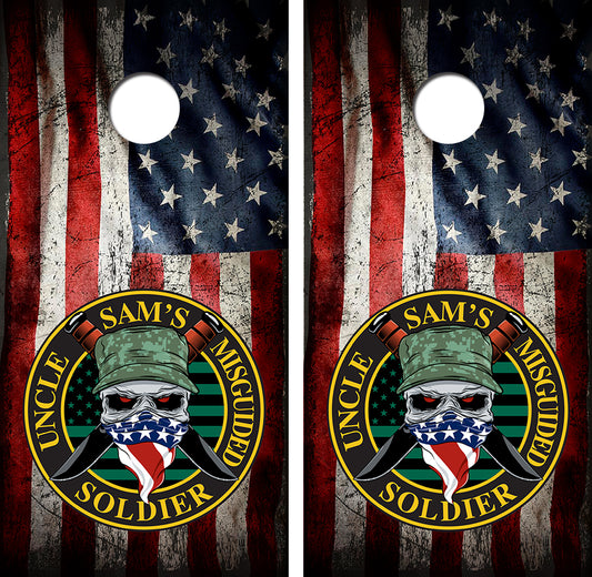 Uncle Sams Misguided Soldier Cornhole Board Skin Wraps FREE LAMINATE