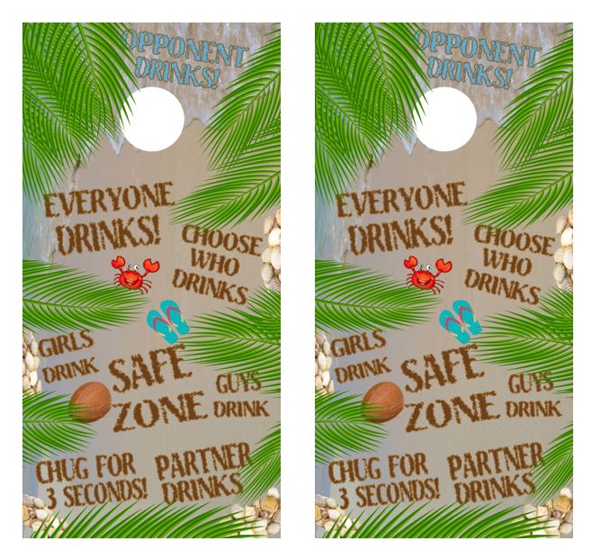 Tropical Beach Drinking Game Cornhole Wrap Decal with Free Laminate Included