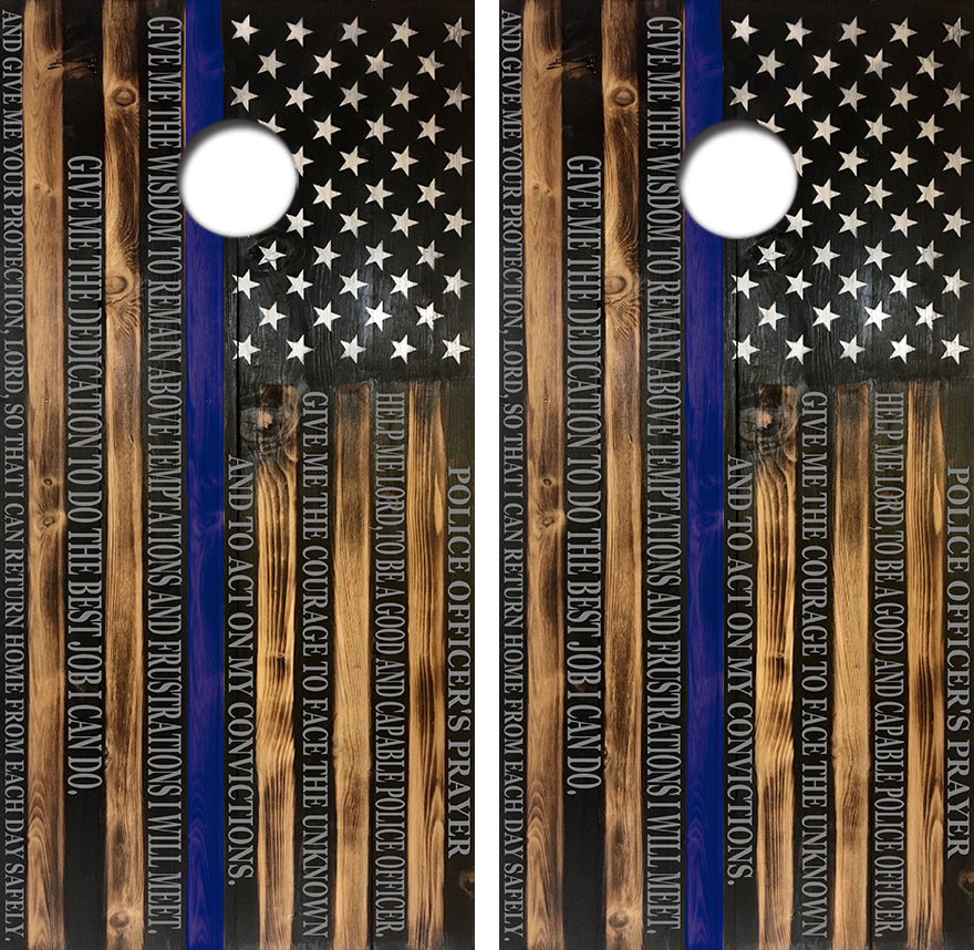 Police Officer Prayer Cornhole Wrap Decal with Free Laminate Included