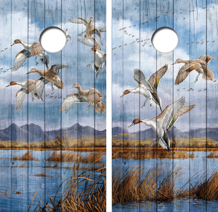 Duck Hunting Barnwood Cornhole Wrap Decal with Free Laminate Included