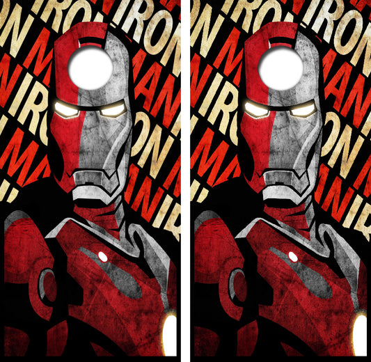 Retro Ironman Cornhole Wrap Decal with Free Laminate Included