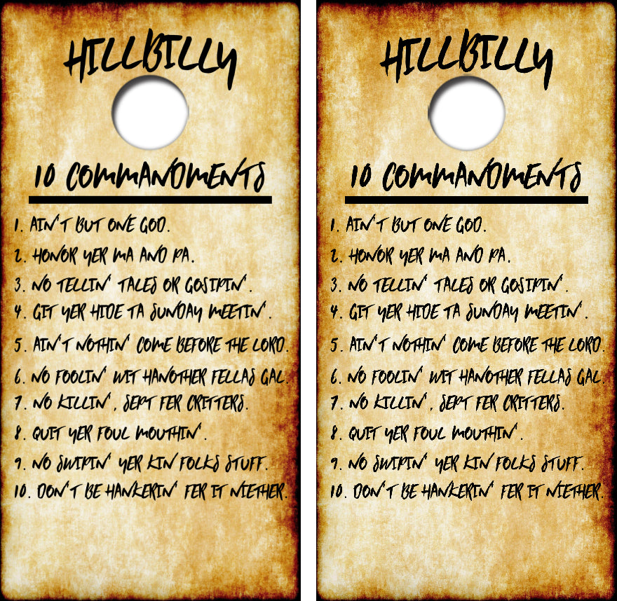 Hillbilly 10 Commandments Cornhole Wrap Decal with Free Laminate Included
