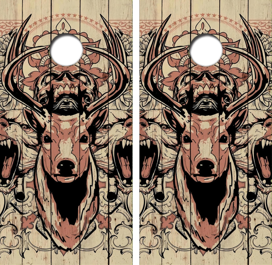 Deer, Bear, Skull Hunting Themed Cornhole Wrap Decal with Free Laminate Included