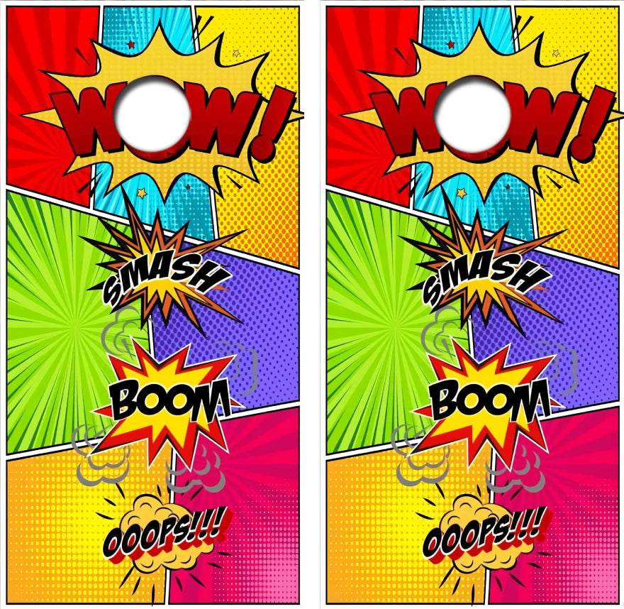 OOPS BOOM SMASH WOW Cornhole Wrap Decal with Free Laminate Included
