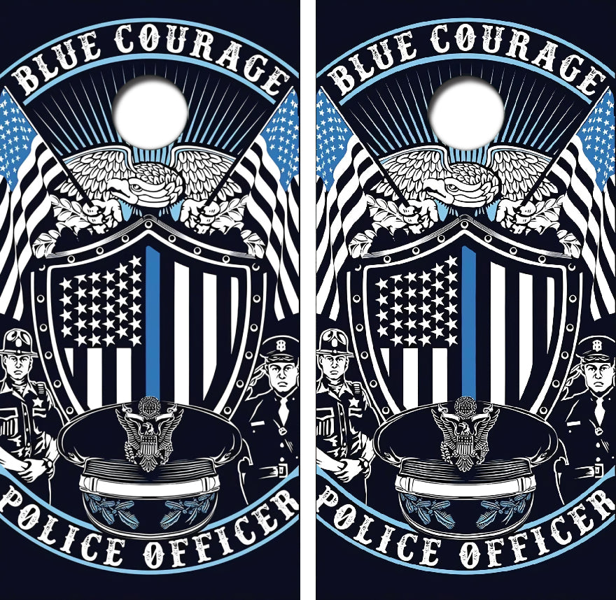 Blue Courage Police Officer Cornhole Wrap Decal with Free Laminate Included