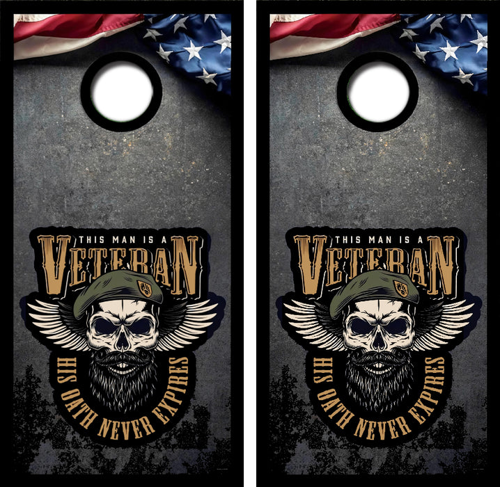 Veteran Oath Never Expires Cornhole Wrap Decal with Free Laminate Included
