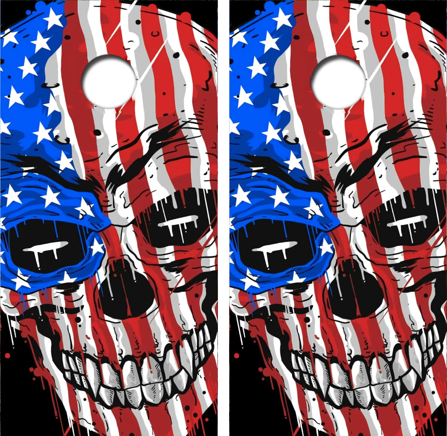 American Flag Skull Cornhole Wrap Decal with Free Laminate Included