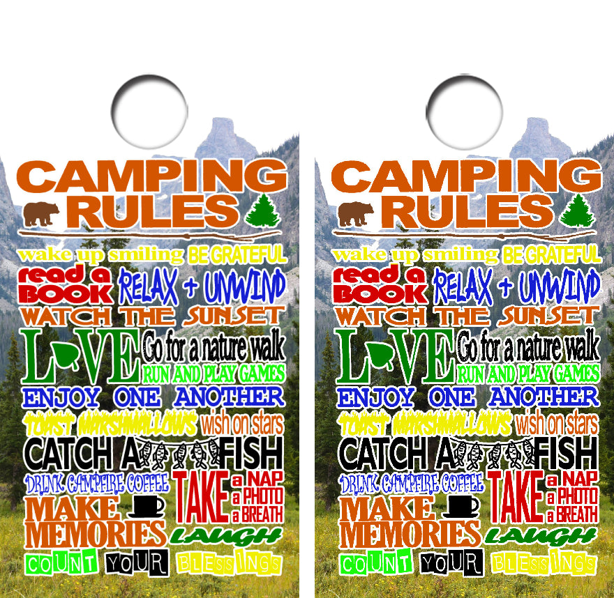 Camping Rules Cornhole Wrap Decal with Free Laminate Included