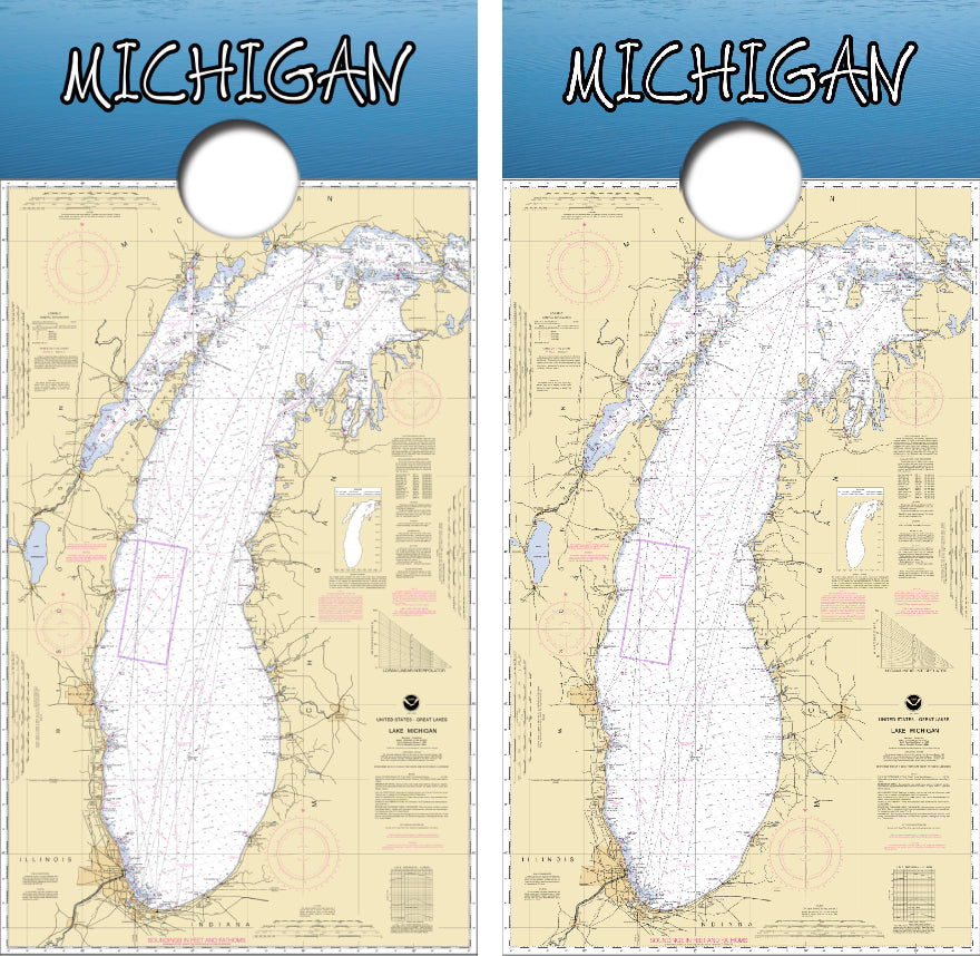 Lake Michigan NOAA Map Cornhole Wrap Decal with Free Laminate Included