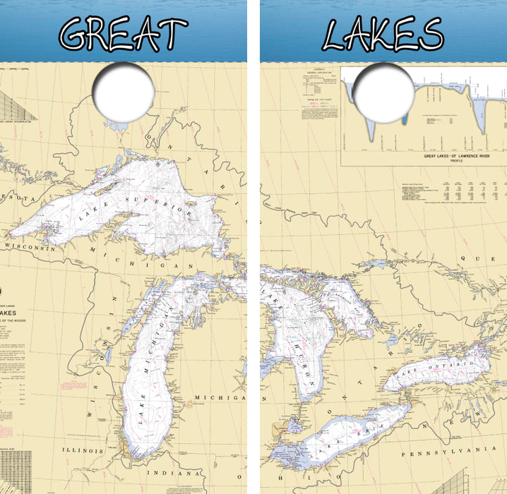 The Great Lakes NOAA Map Cornhole Wrap Decal with Free Laminate Included