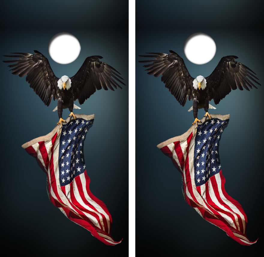 Bald Eagle American Flag Cornhole Wrap Decal with Free Laminate Included