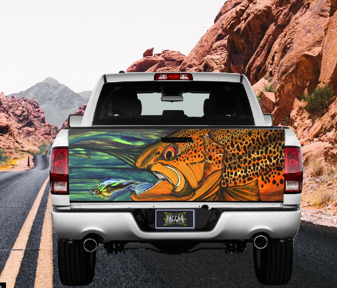 Fly Fishing Trout Themed Tailgate Wrap Vinyl Graphic Decal Sticker