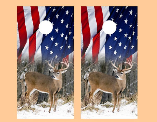 American Flag Deer Cornhole Wood Board Skin Wrap