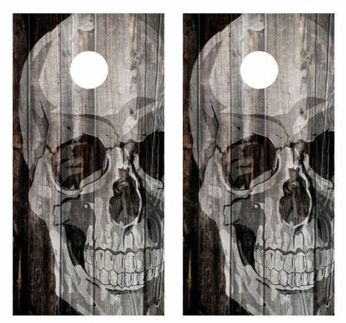 Skull Barnwood Cornhole Wood Board Skin Wrap