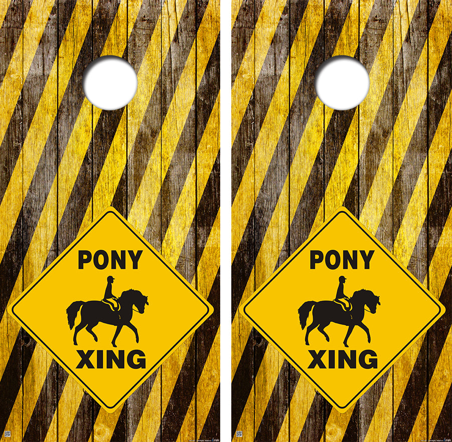 Pony Crossing Cornhole Board Skin Wraps FREE LAMINATE