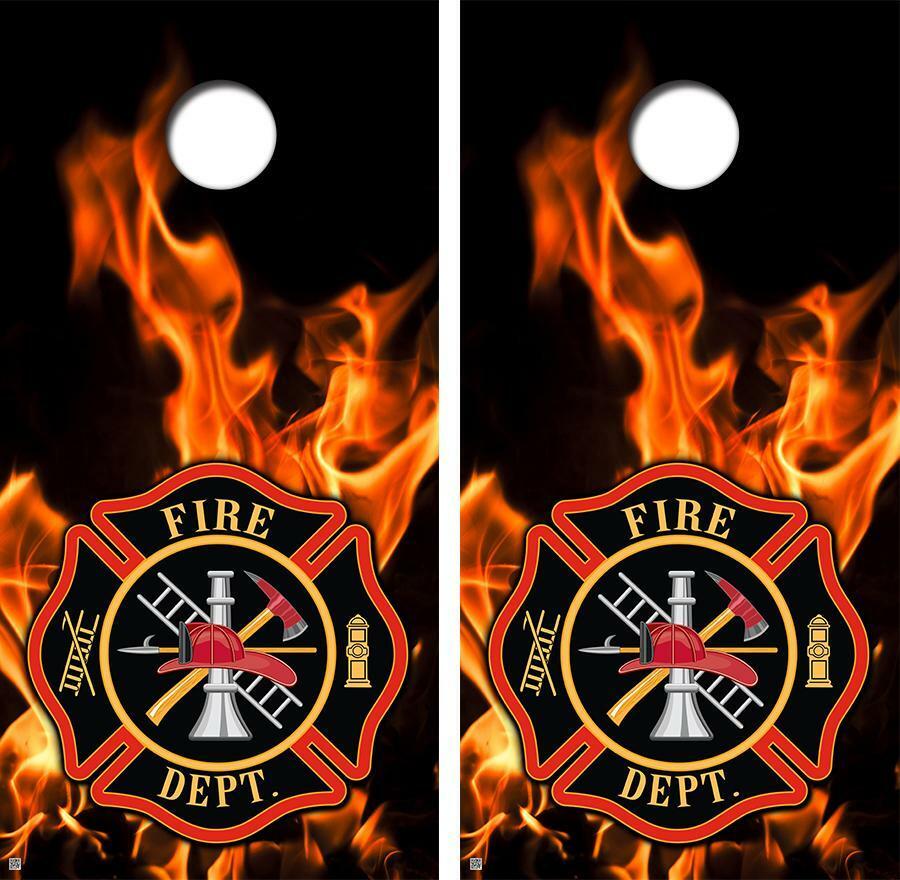 Firefighter Flames & Badge Cornhole Wood Board Skin Wrap