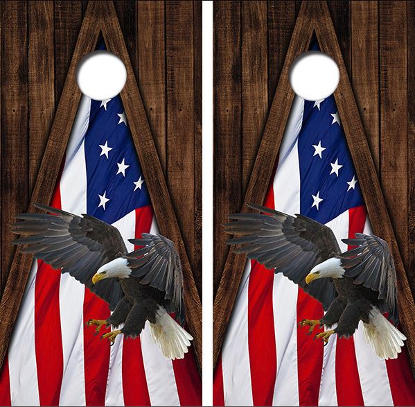 Eagle American Flag Cornhole Wood Board Skin Wraps FREE LAMINATE