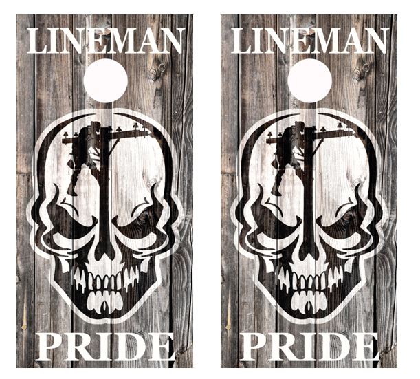 Lineman Pride Barnwood Cornhole Wood Board Skin Wrap