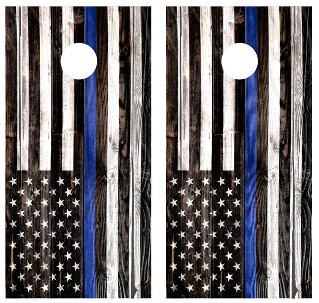 Blue Lives Matter Flag Barnwood Cornhole Wood Board Skin Wrap