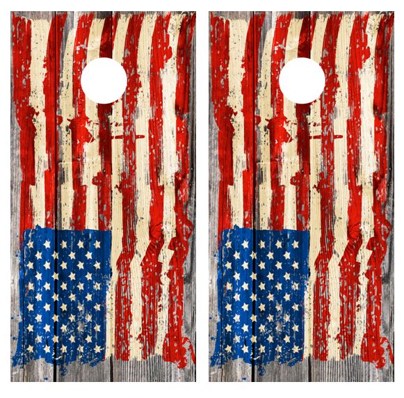 Rustic American Flag Cornhole Wood Board Skin Wrap