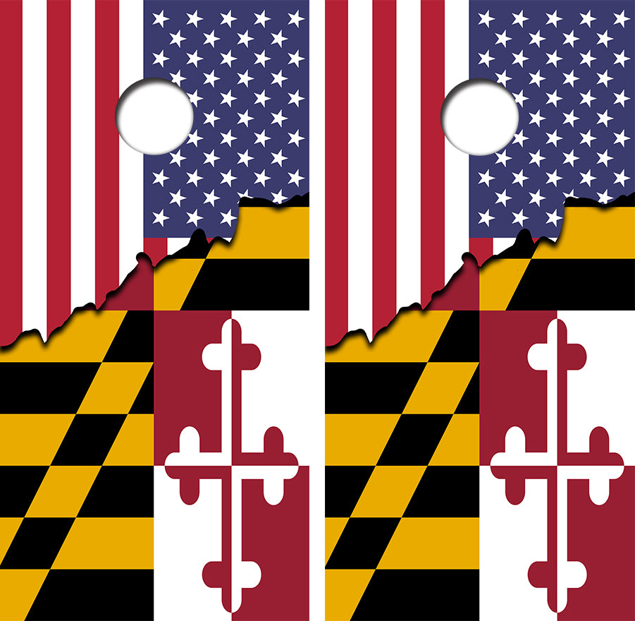 United States/Maryland Flag Cornhole Wood Board Skin Wraps FREE LAMINATE