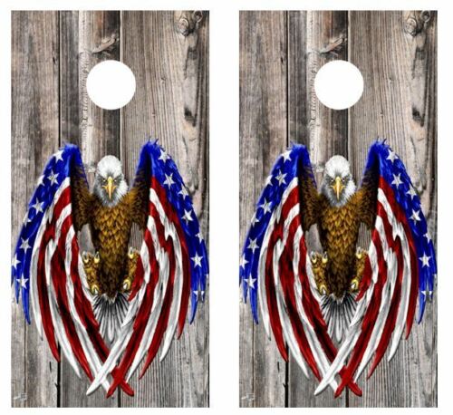 American Flag Eagle Cornhole Wood Board Skin Wrap