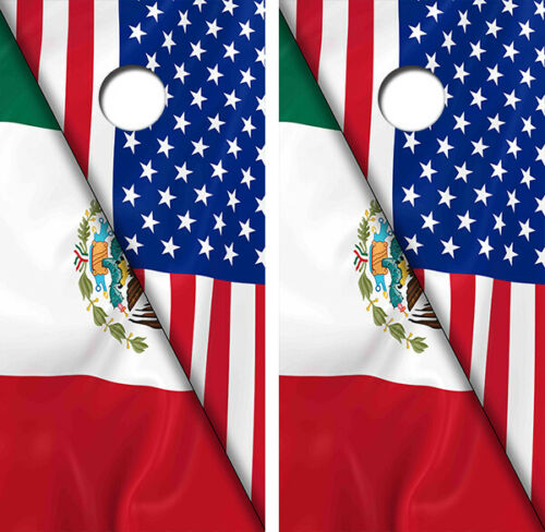 American / Mexican Flag Cornhole Wood Board Skin Wraps