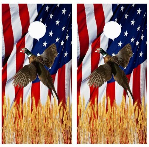 Flying Pheasant American Flag Cornhole Wood Board Skin Wrap