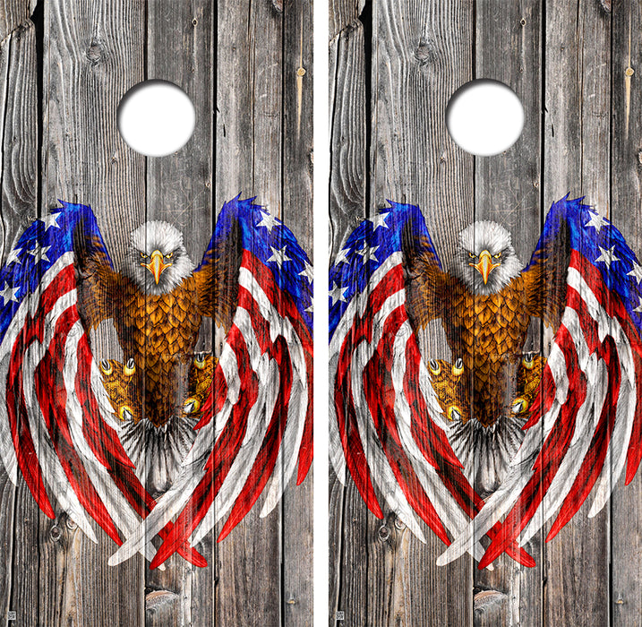 Bald Eagle American Flag Wood Cornhole Board Wraps FREE LAMINATE