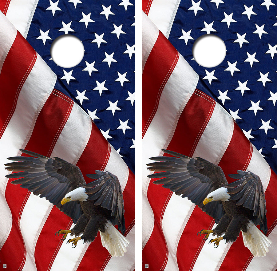 Bald Eagle American Flag Cornhole Board Skin Wraps FREE LAMINATE