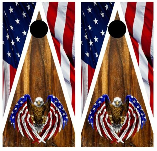 Patriotic Eagle American Flag Cornhole Wood Board Skin Wraps FREE LAMINAT