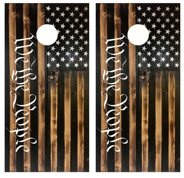 We The People Rustic American Flag Cornhole Wood Board Skin Wraps