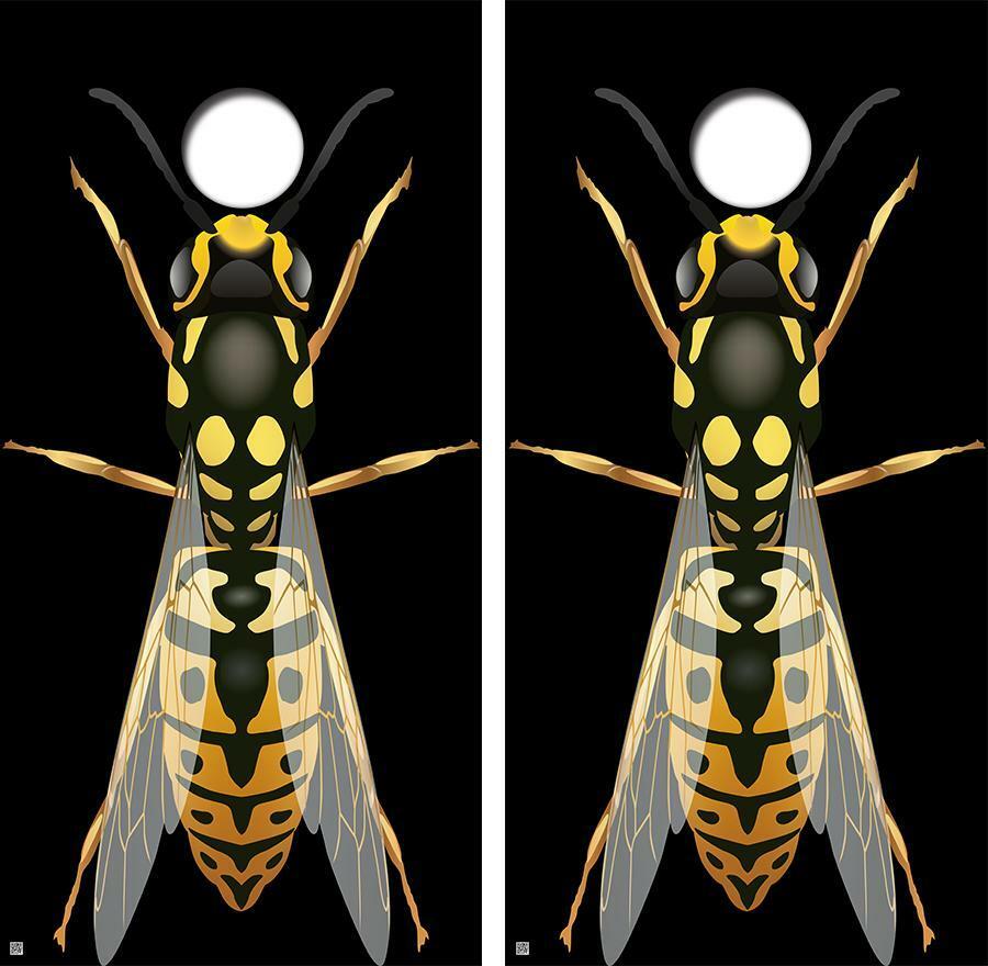 Giant Wasp Murder Hornet Cornhole Wood Board Skin Wrap