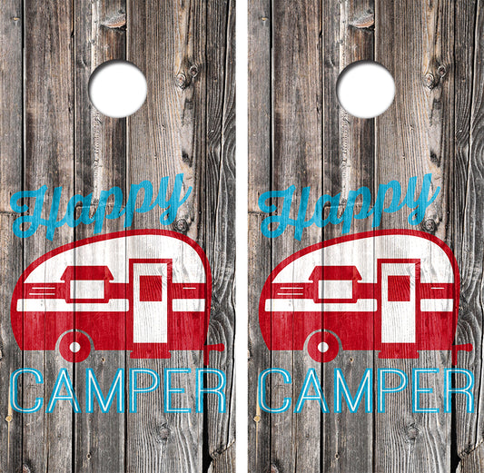 Happy Camper Cornhole Wood Board Skin Wraps FREE LAMINATE