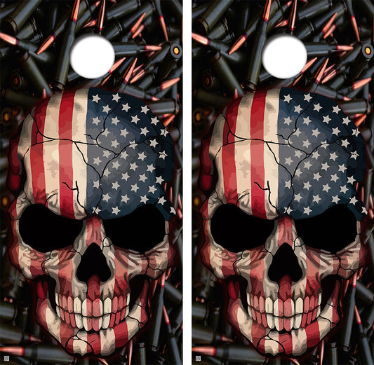 American Flag Skull Cornhole Board Skin Wraps FREE LAMINATE