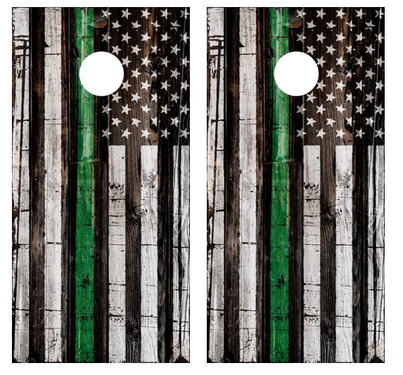 Thin Green Line Flag Cornhole Wood Board Skin Wrap