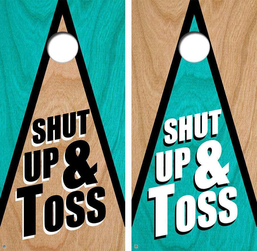 Shut Up & Toss Triangle Cornhole Board Skin Wraps FREE LAMINATE