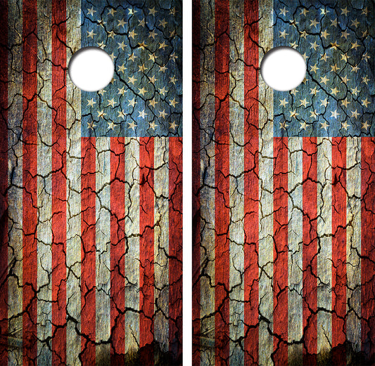 Cracked American Flag Cornhole Board Skin Wraps FREE LAMINATE