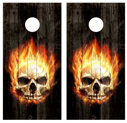 Angry Flaming Skull Barnwood Cornhole Wood Board Skin Wrap