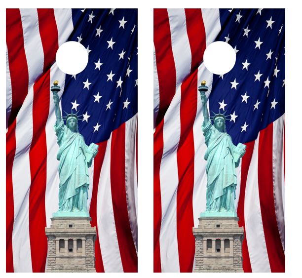 Statue of Liberty American Flag Cornhole Board Wraps FREE LAMINATE