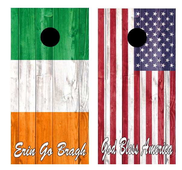Irish American Flag Combo Barnwood Cornhole Wood Board Skin Wrap