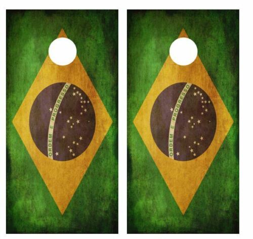 Grunge Brazilian Flag Cornhole Wood Board Skin Wrap